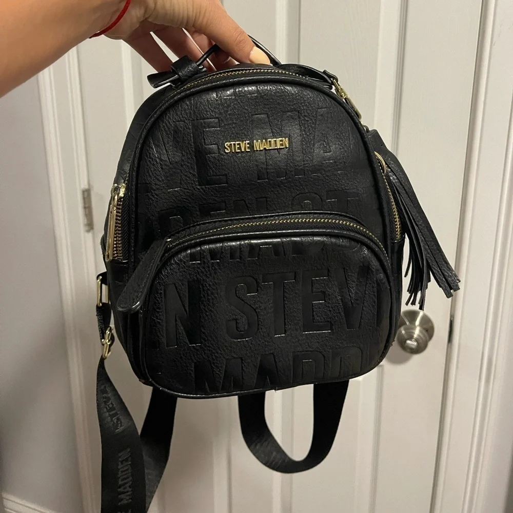 Steve Madden Black Mini Backpack with gold zipper